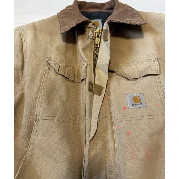 CARHARTT C03 - Men's Vintage Brown Arctic Quilt Lined Work Coat Jacket - Size 46